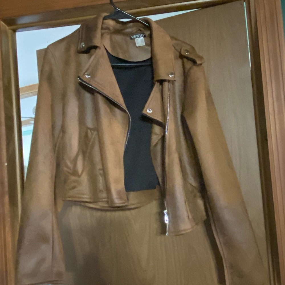 Women’s faux MOTO jacket brown